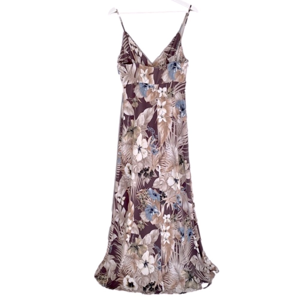 WINDSOR Maxi Dress Surplice Wrap Tropical Floral Lavender Tan Pale Blue Women L - Picture 5 of 10